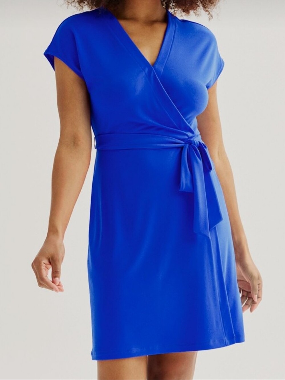 Nine West-Front Cap Sleeve Dress in Royal Blue